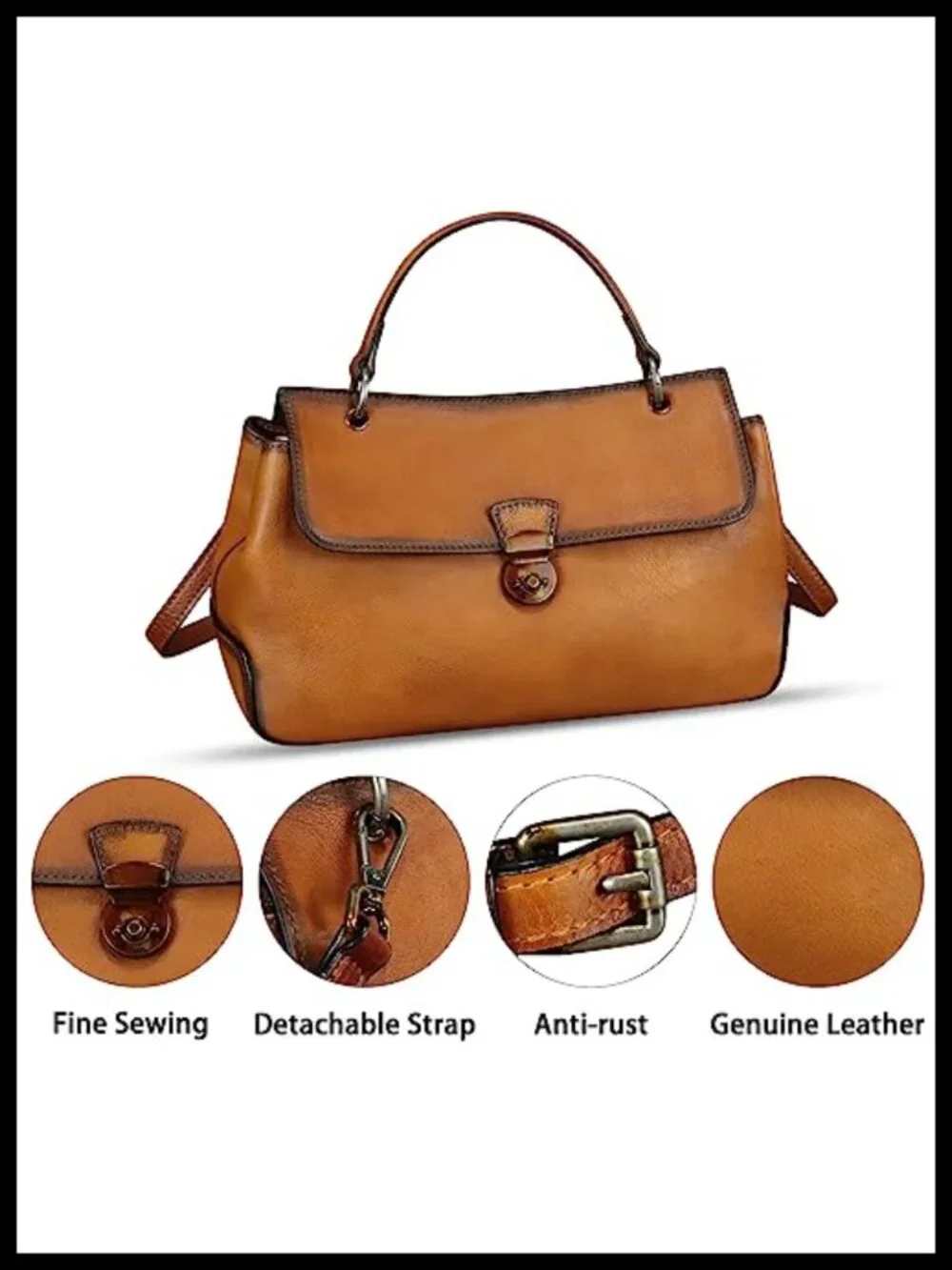 Genuine Leather Vintage Satchel Handbag Crossbody Shoulder Bag with Strap